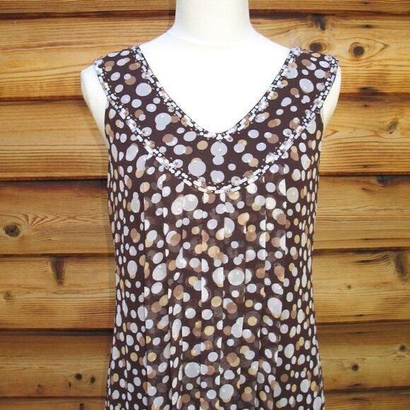 Adrianna Papell Brown Silk Pleated Dress - Picture 2 of 7
